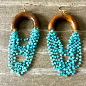 Anthropologie Wood and Turquoise Beaded Earrings